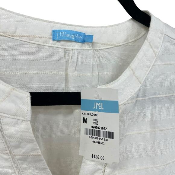 NWT J. McLaughlin Cailin Blouse Ecru Eyelet Lace Sleeves Linen Blend Medium - Picture 5 of 7